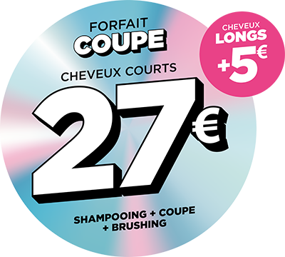 Shampoing, coupe, brushing : 27€ Courts | 32€ Longs